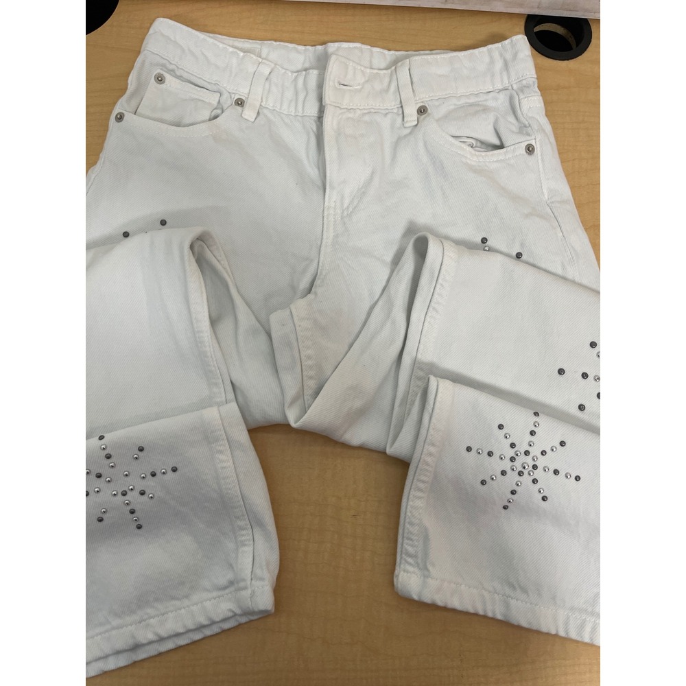 Zara Girls White Studded Starburst Denim Jeans Size 12-13 Years 156 CM